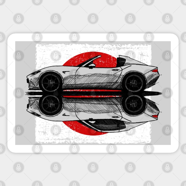 My hand drawing of ND RF Japanese roadster sports car with flag background Sticker by jaagdesign